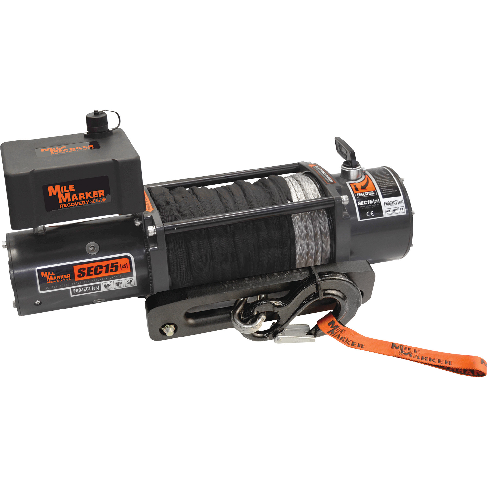 Mile Marker 12 Volt DC Powered Electric Jeep/Truck/SUV Winch, 15,000-Lb. Capacity, 3/8in. x 78ft. Synthetic Rope, Model# 76-53260W